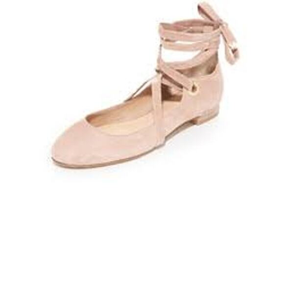 DVF Diane von Furstenberg Dakar Lace Up Ballet Style Flats Suede US 6.5 Powder - Picture 2 of 12